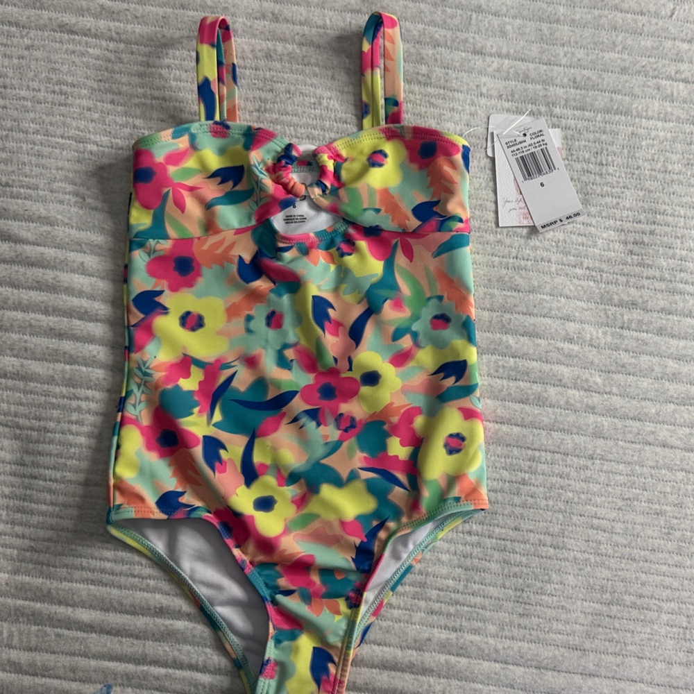 Jessica Simpson Vibrant Floral Kids One Piece Swimsuit